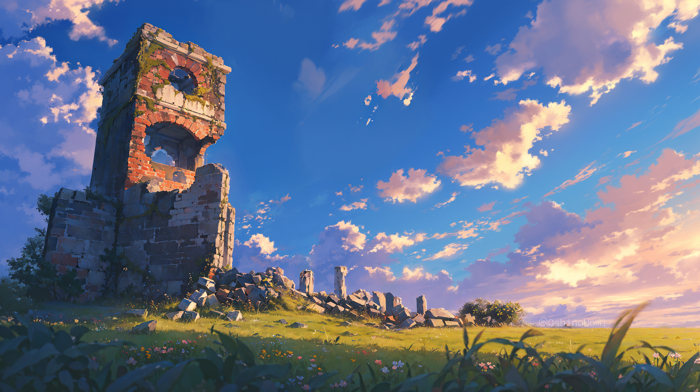 原野上的破败楼阁 (ai画的)#二次元# #电脑壁纸# #动漫壁纸# #ai绘画