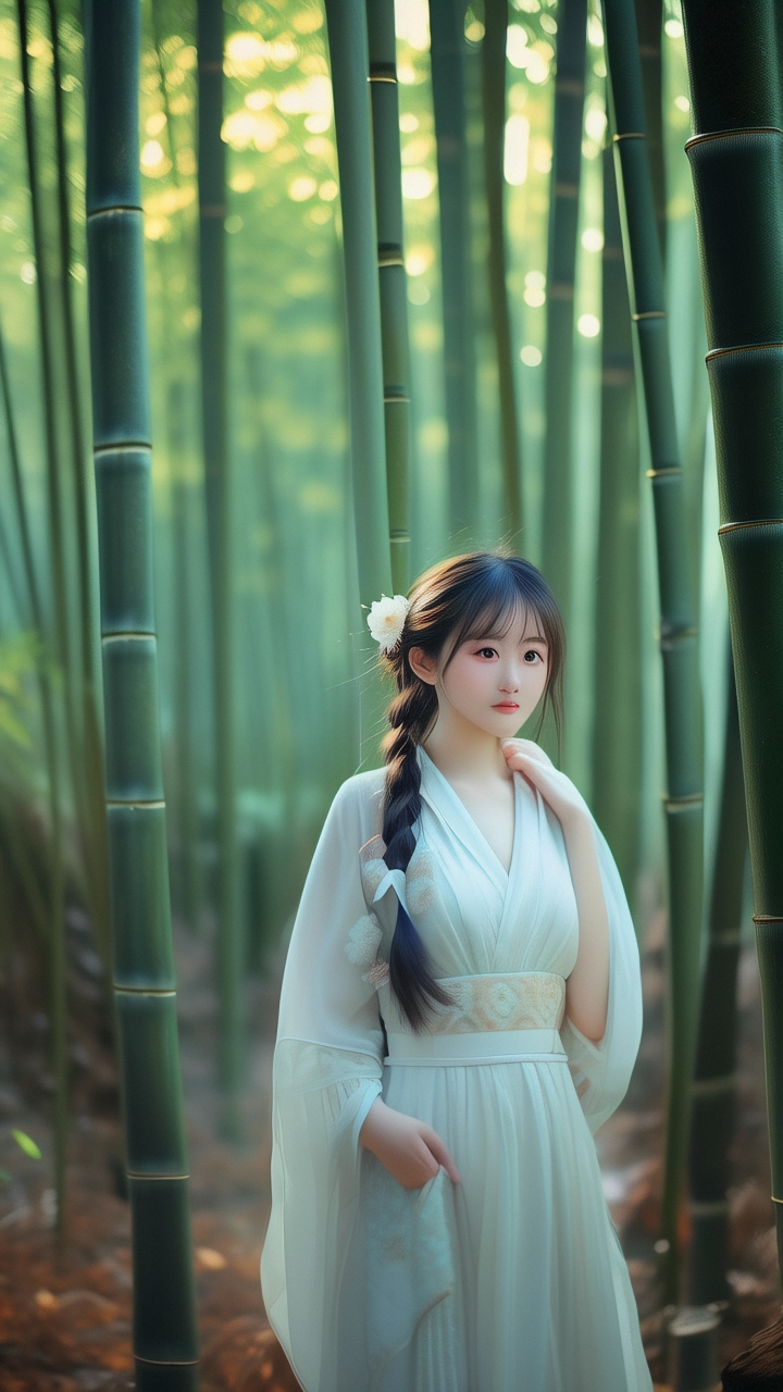 竹林深处,佳人如画,一袭白衣,清雅出尘.#我们都爱聊八卦