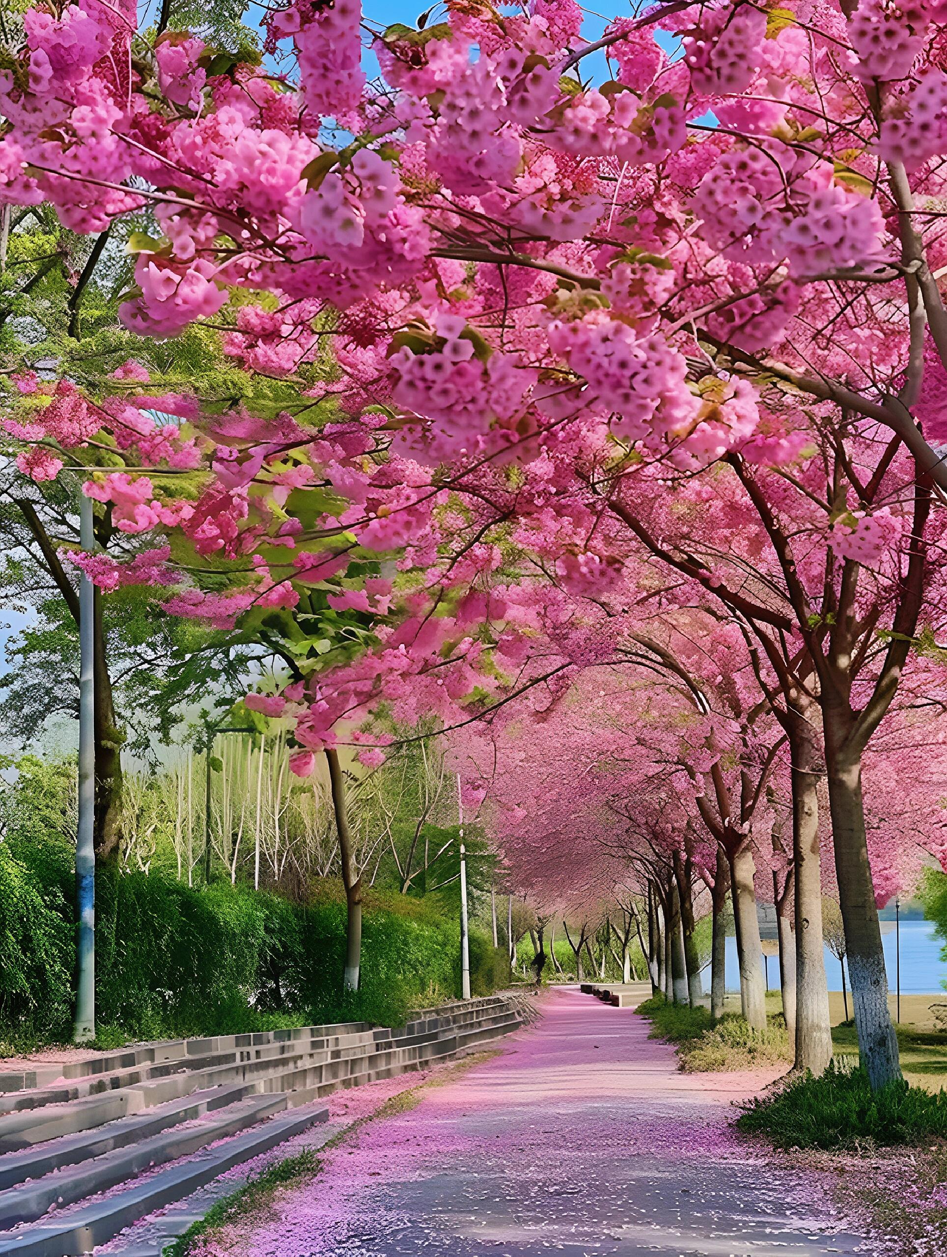 漫步其间,樱花如雨飘落,粉嫩的花瓣轻触脸颊,浪漫的气息扑面而来,让人