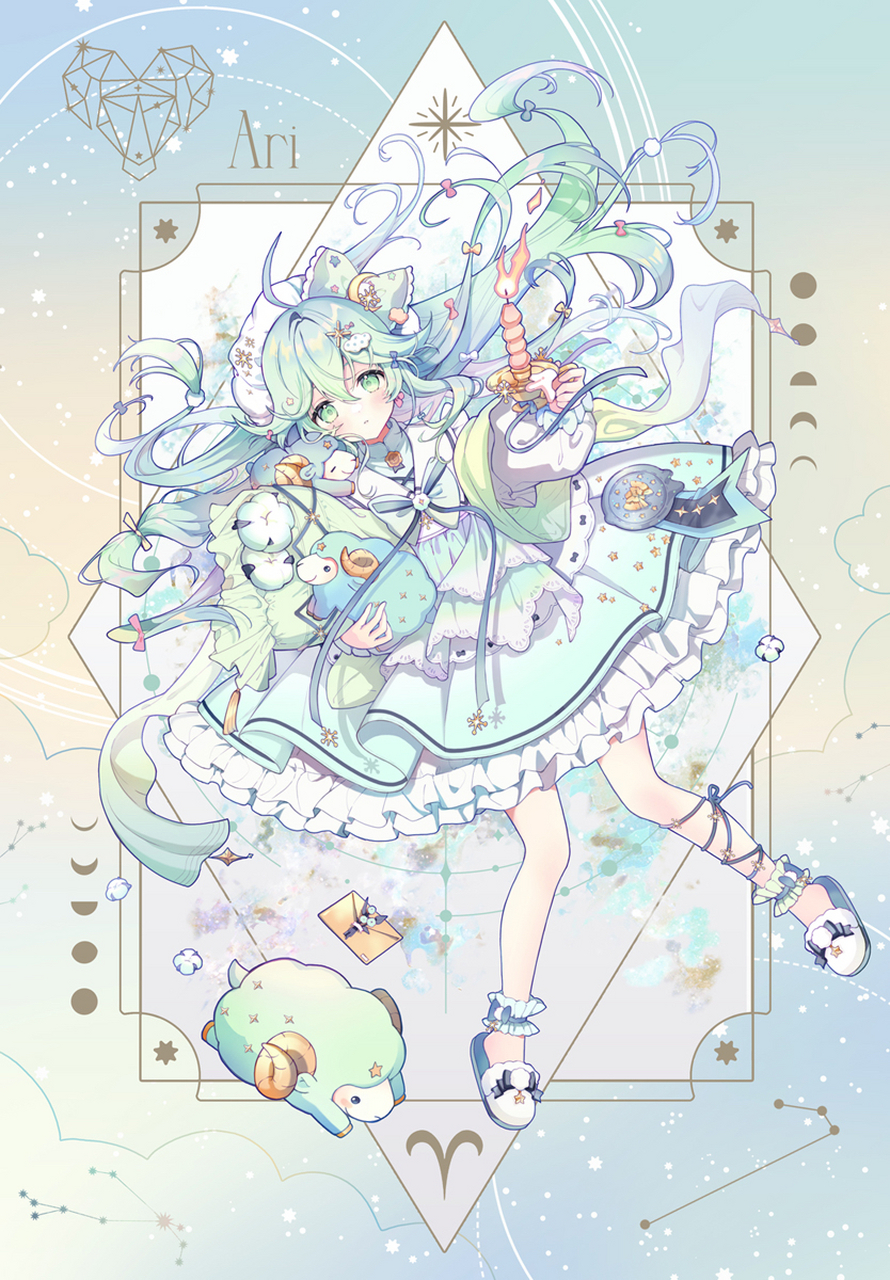 十二星座拟人 水瓶,摩羯,白羊 画师:renian #二次元# #十二星座