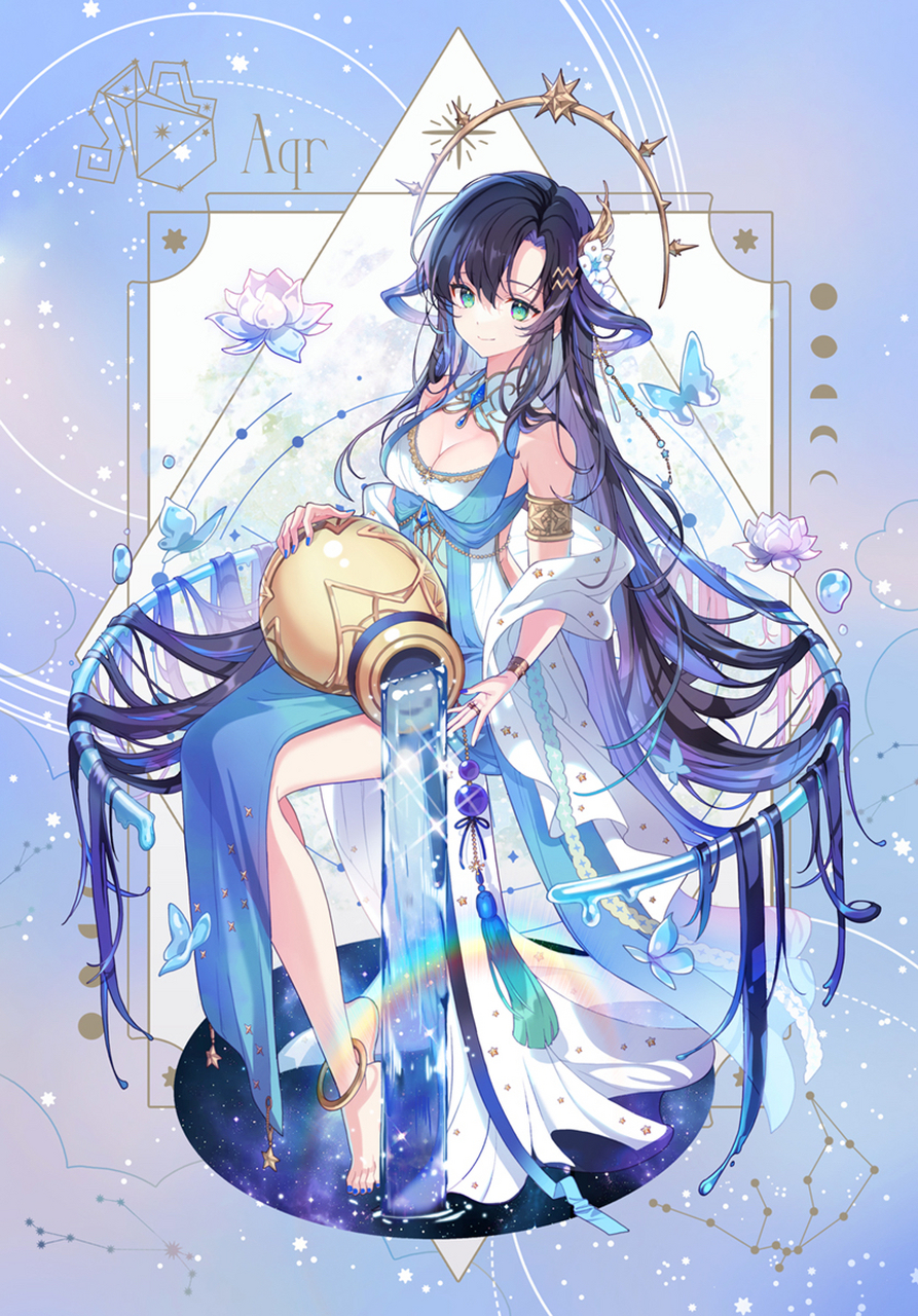 十二星座拟人 水瓶,摩羯,白羊 画师:renian #二次元# #十二星座