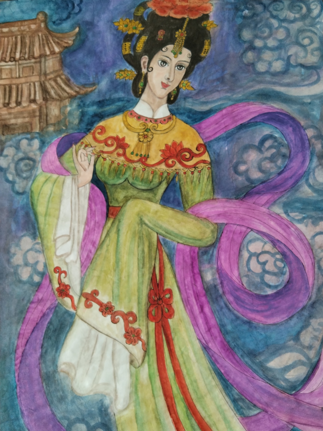 《霓裳羽衣舞》是我的原创古风手绘画作,古代四大美人之一的杨贵妃,在