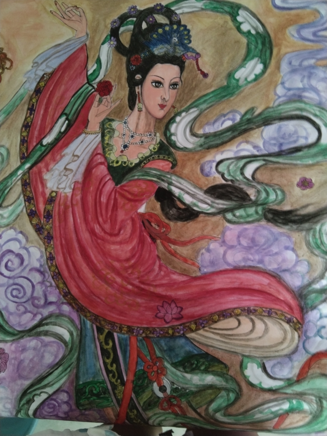 《天女散花》是我的原创古风手绘画作,这幅画描绘了一位穿着鲜艳衣裙