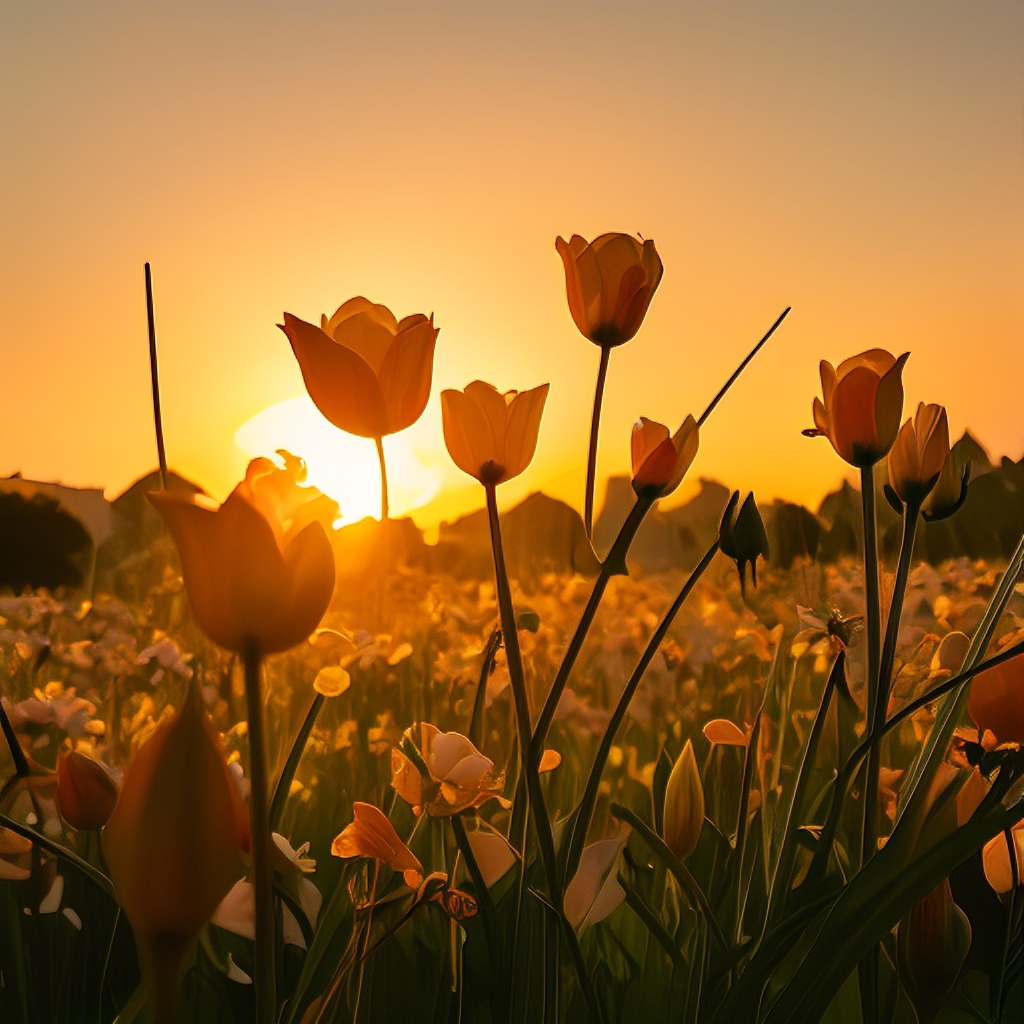 夕阳斜斜地洒下,为这片郁金香花海镀上了一层橙黄的暖光93.