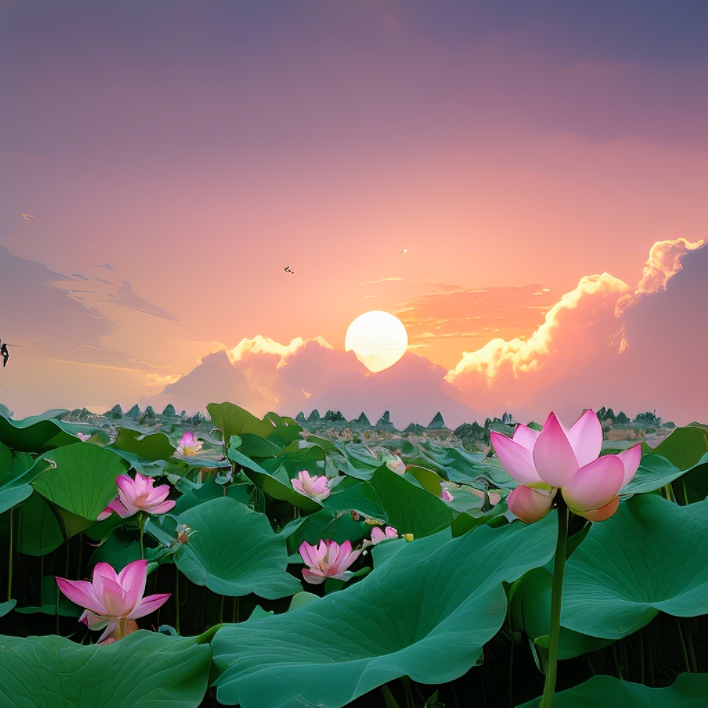 画面中央,明亮的满月犹如银盘,洒下柔和的光芒,照亮了整个荷塘.
