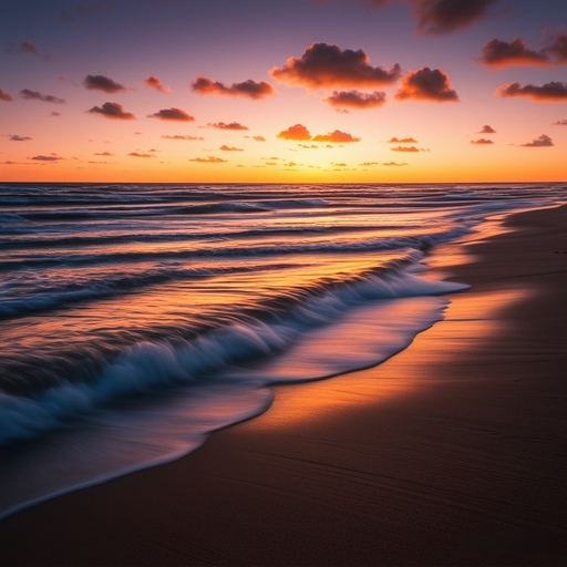 天空的色彩渐变,橙色与紫色交织,仿佛是大自然的调色盘.