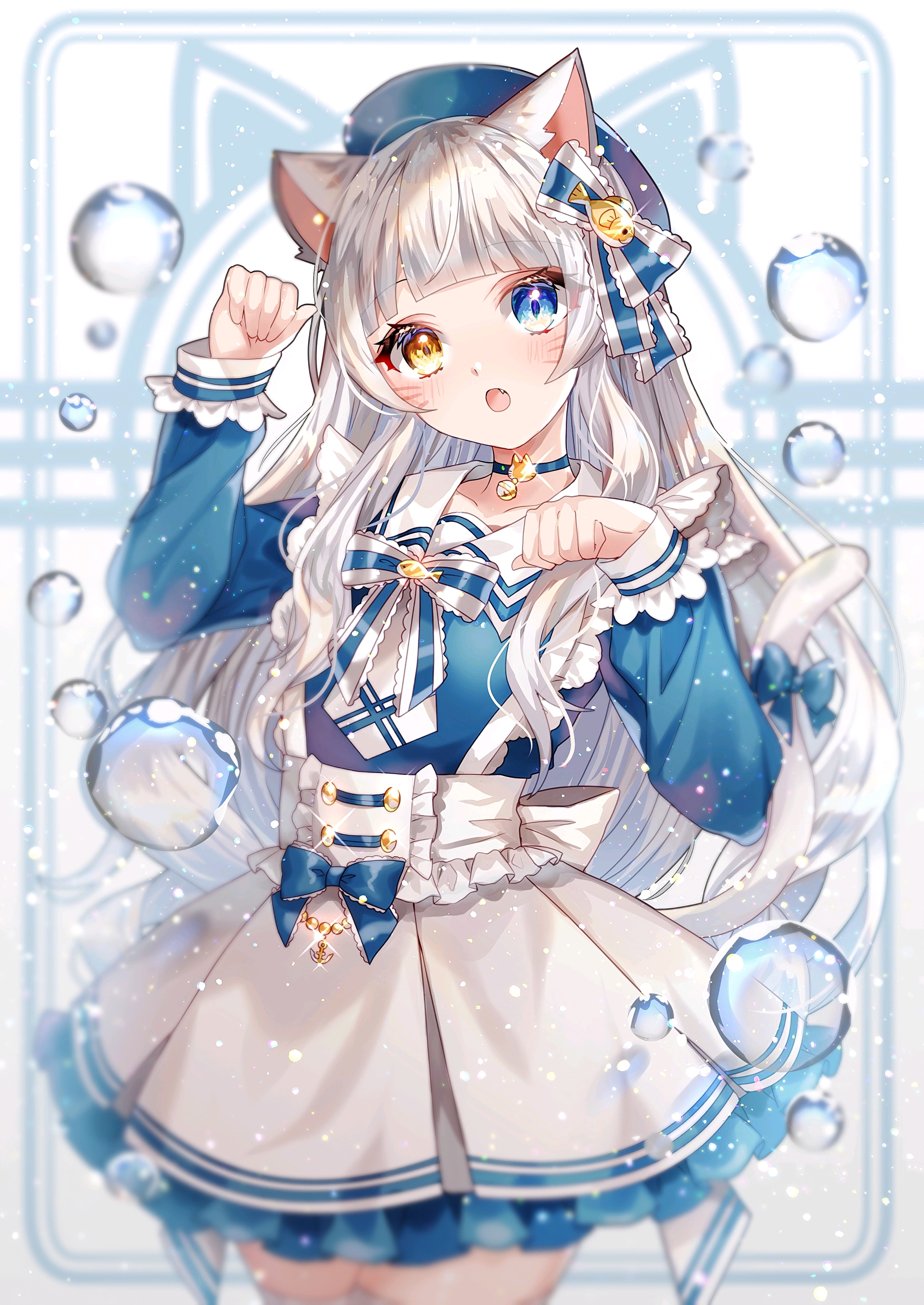 窗边少女,白丝黑长靴,手持小蓝花,窗外古风建筑,美哉!