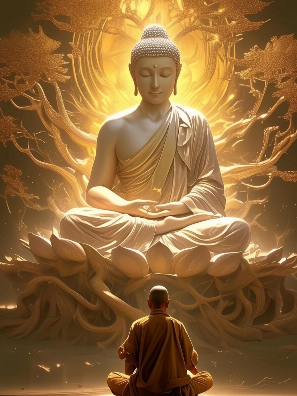 释迦牟尼在修行中,悟得了万事万物的本源,深入观照了生命的无常,苦,空