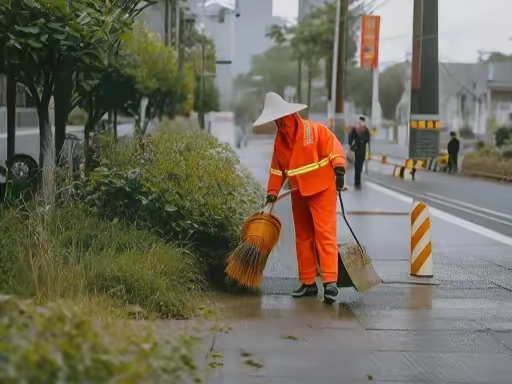 他手持扫帚