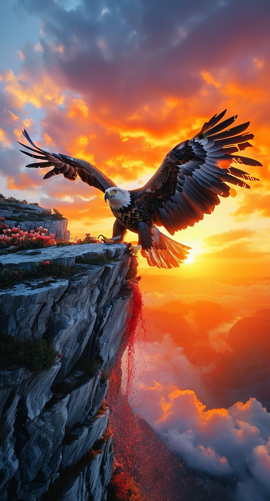 哇,这只鹰在日落时展翅飞翔的画面太壮观了!#雄鹰展翅