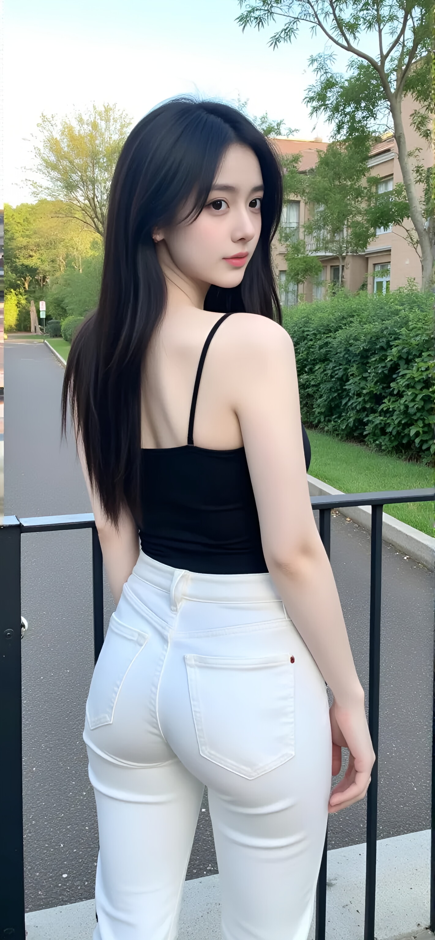 背影杀"小姐姐,街头随拍,白裤黑背,简单又chic