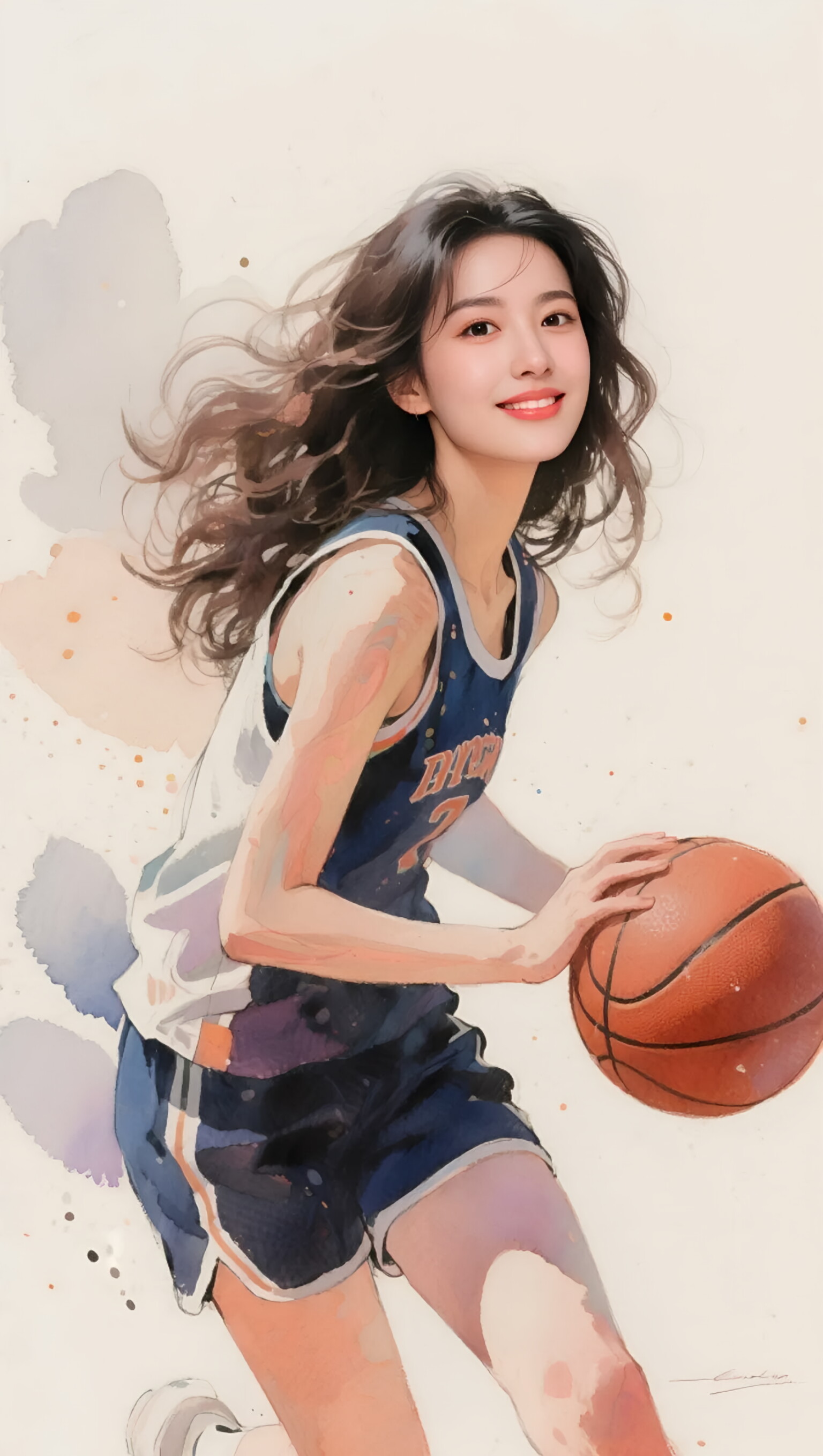 她穿着帅气的篮球服,在球场上肆意奔跑,发丝飞扬