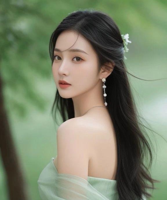 如淡绿眼眸中的静谧湖水,她的美丽深邃而迷人.