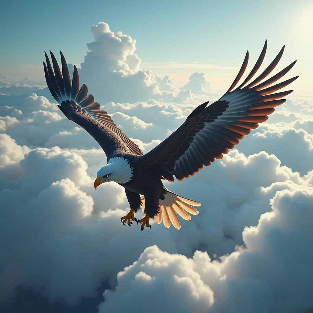 雄鹰展翅翱翔天空