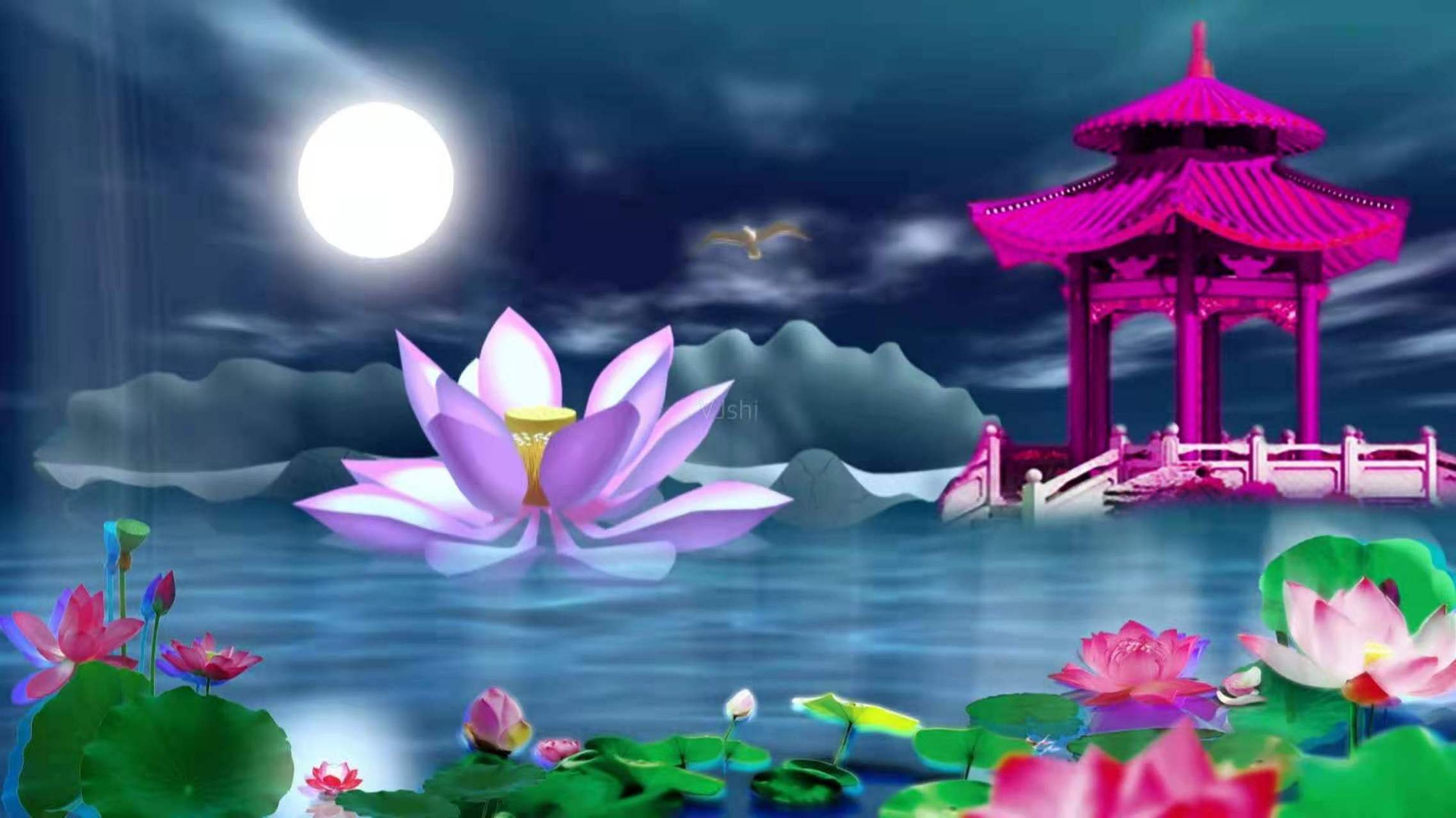 月光下的诗意 夜色清幽上绮楼, 晚风吹散满身愁.