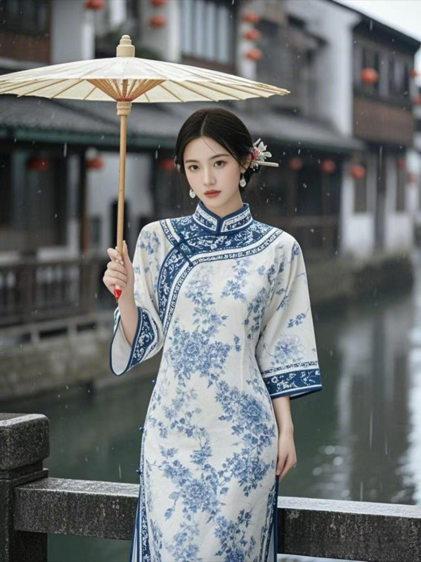 烟雨江南,她像一朵淡雅的青花,绽放在古老的巷陌