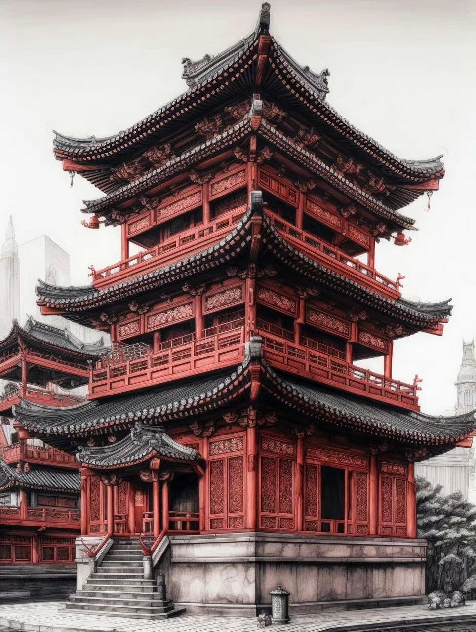 中式建筑概念参考——红楼一梦,图都挺美的,有一种典雅的大家风范.