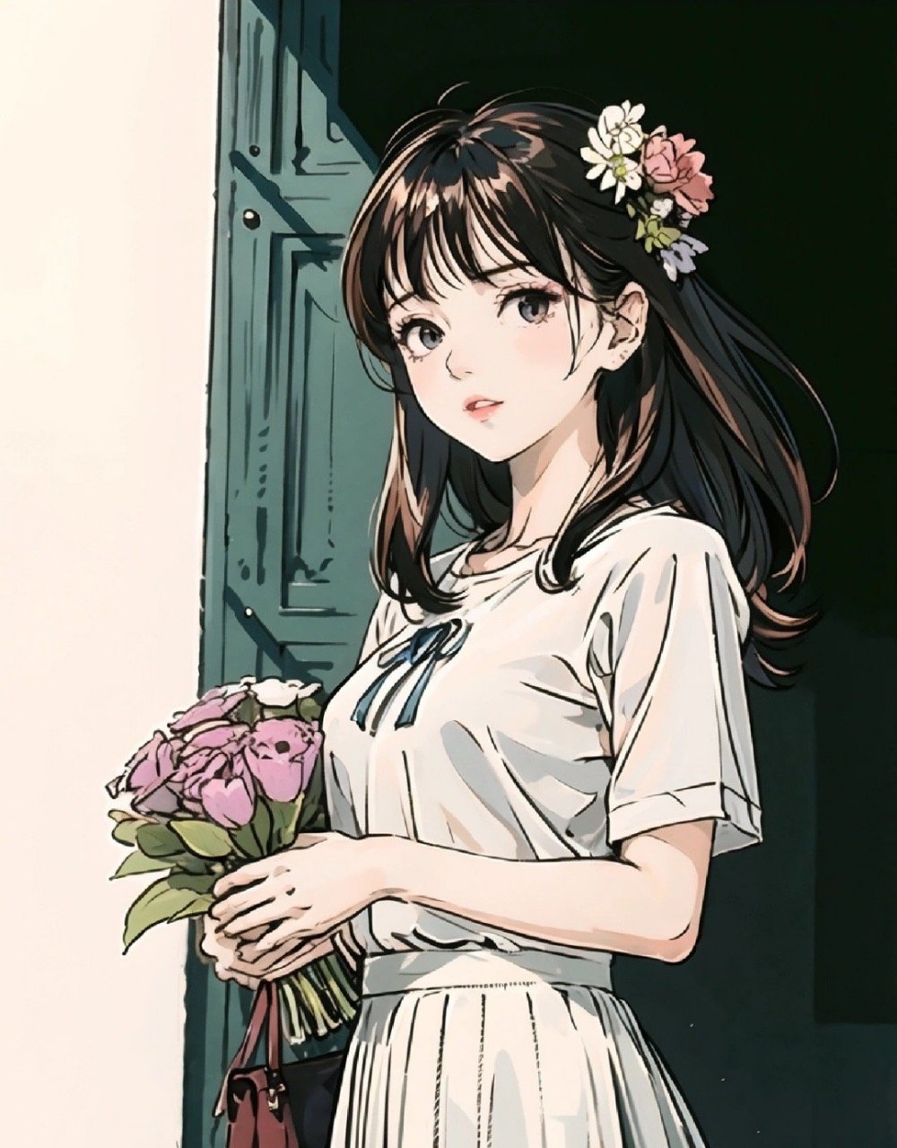 这么多捧花少女的手绘,每一个都很可爱!#头像