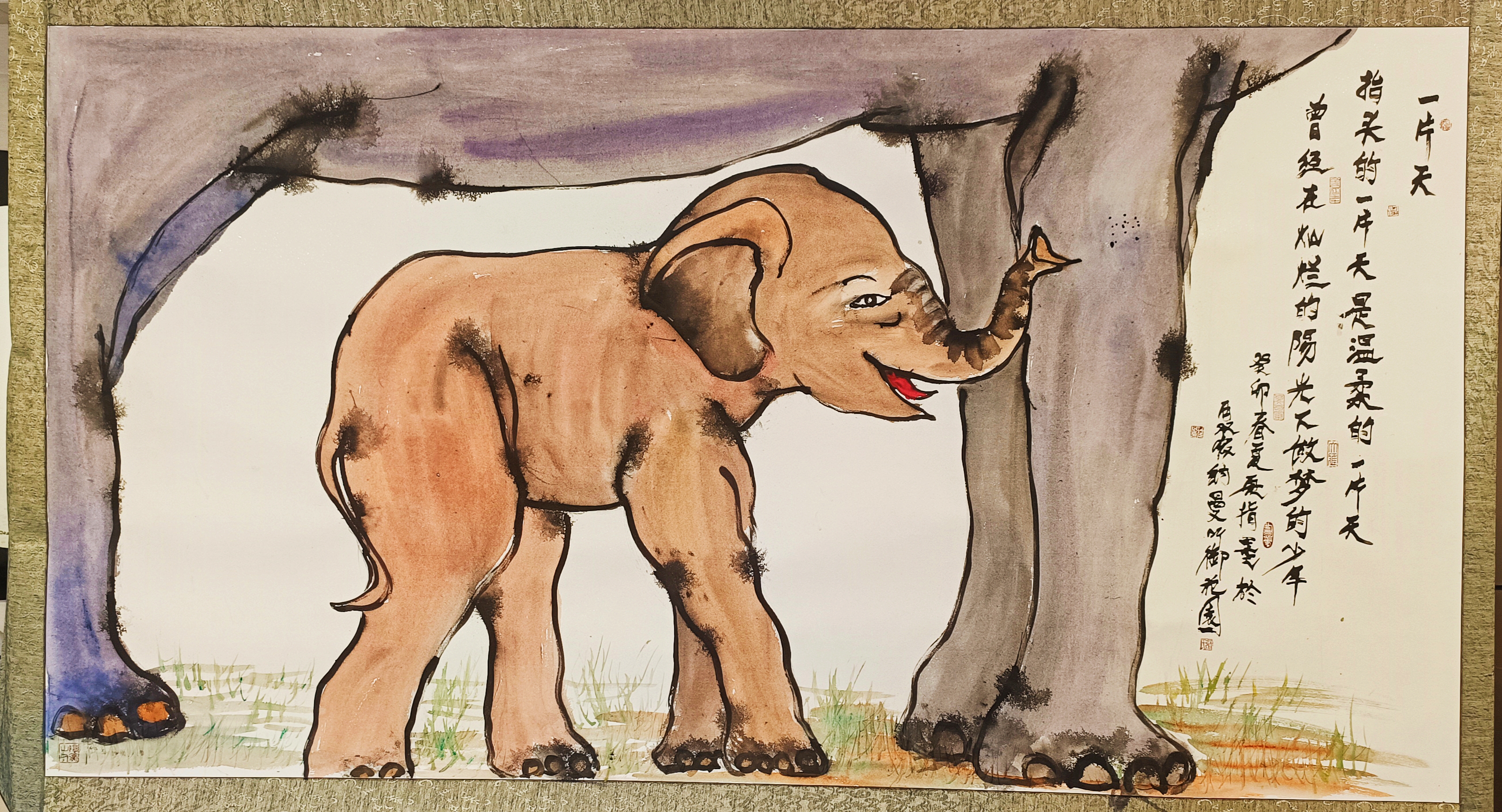 张再元手指画作品大象篇之《一片天》欣赏 抬头的一片天,是温柔的一片