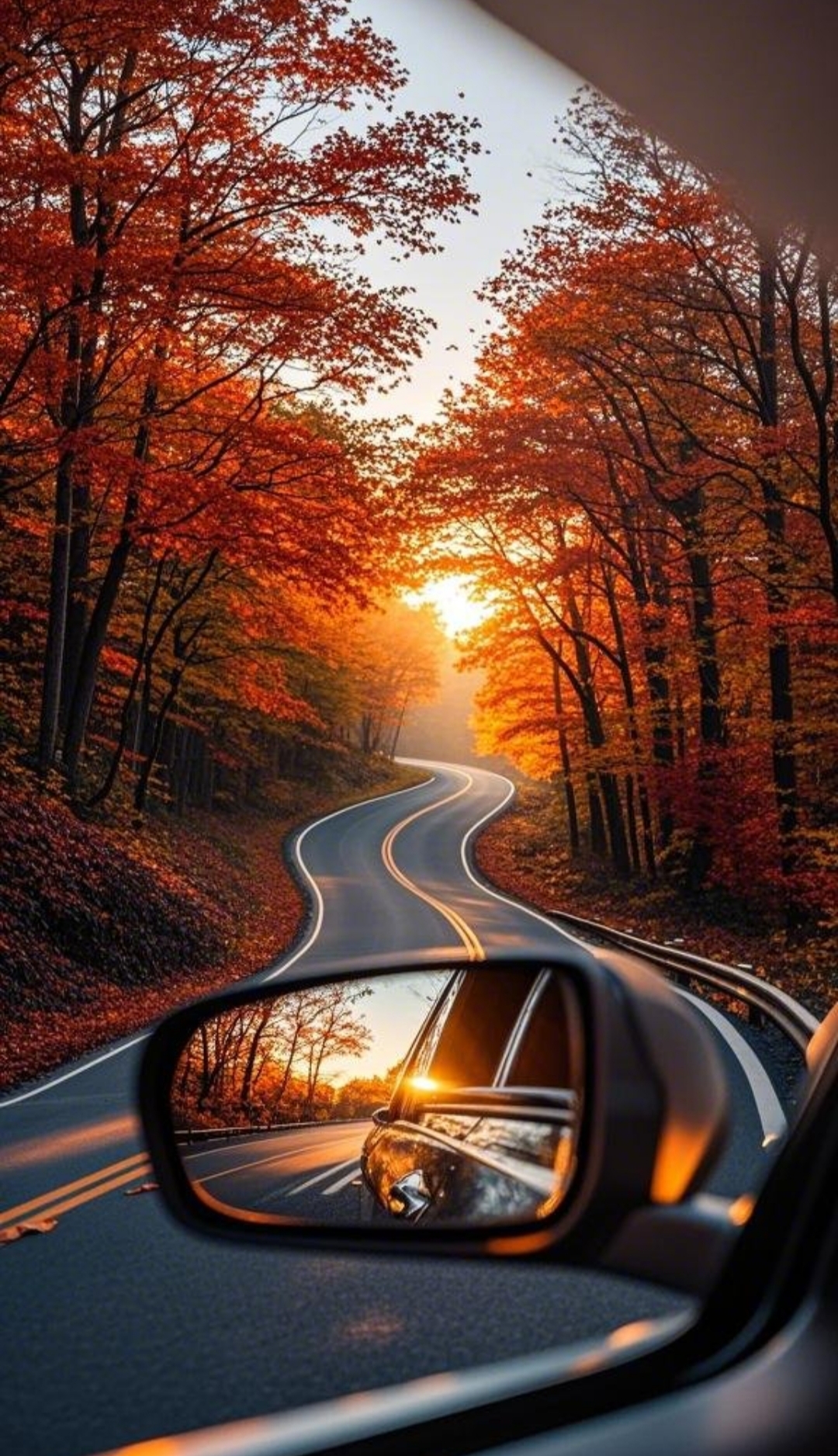 秋天的童话,就这样在蜿蜒的山路上铺开,我在车里,捕捉这抹橙红