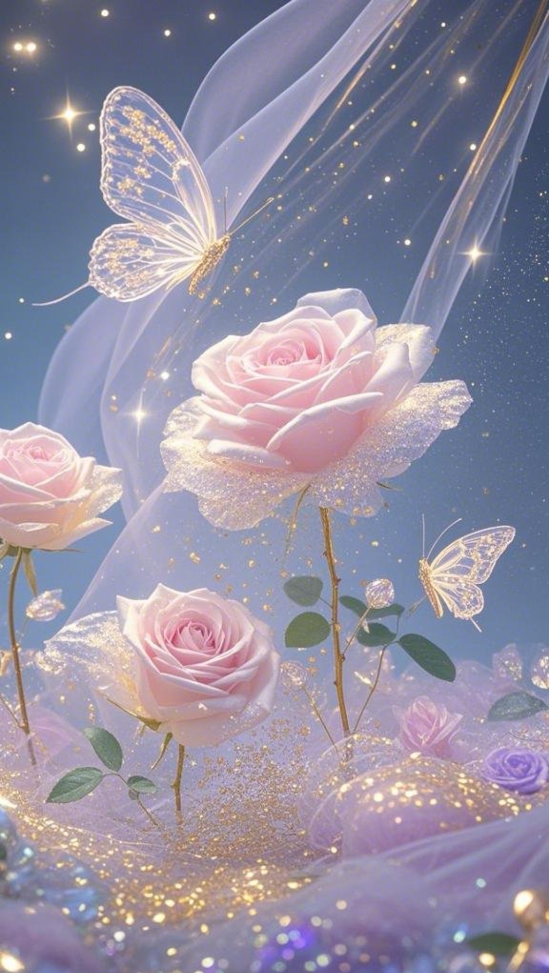 哇,这朵闪耀的玫瑰和翩翩起舞的蝴蝶,美得让人屏息,仿佛置身梦幻仙境