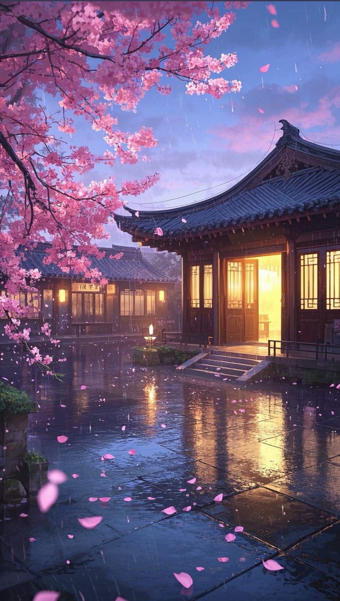 雨幕下的古风建筑,粉樱如梦,仿佛能听见雨打花瓣的声音,美得让人心醉