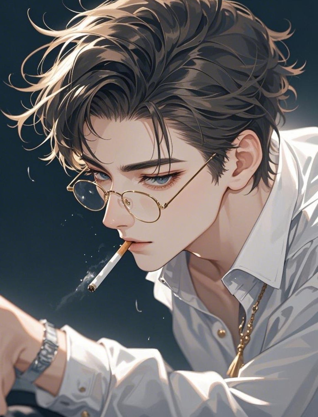 夜晚的街灯下,我点起一支烟,镜片后的眼神漫不经心