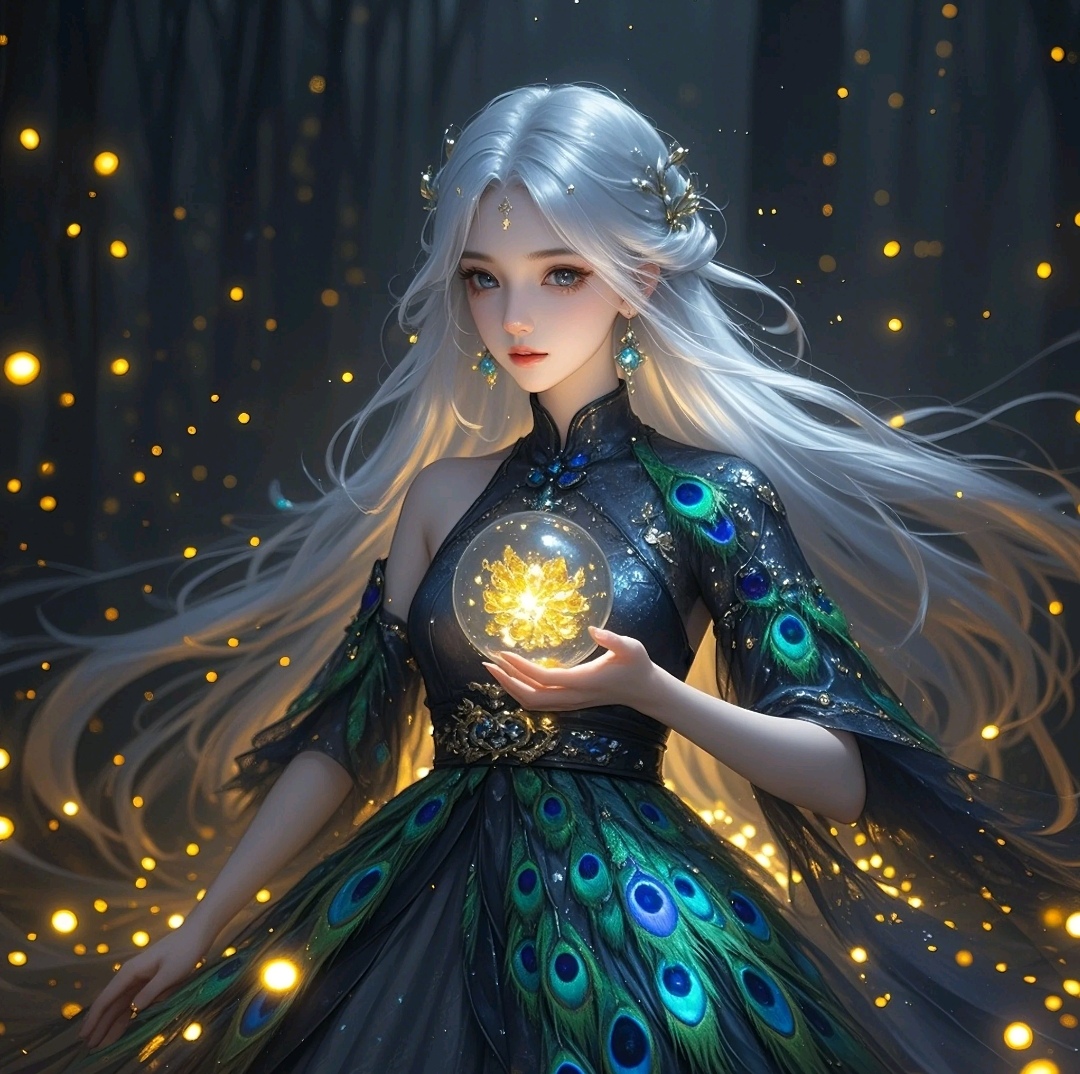 我捕捉到了森林中的仙女,她手持魔法球,周围闪烁着神秘光芒