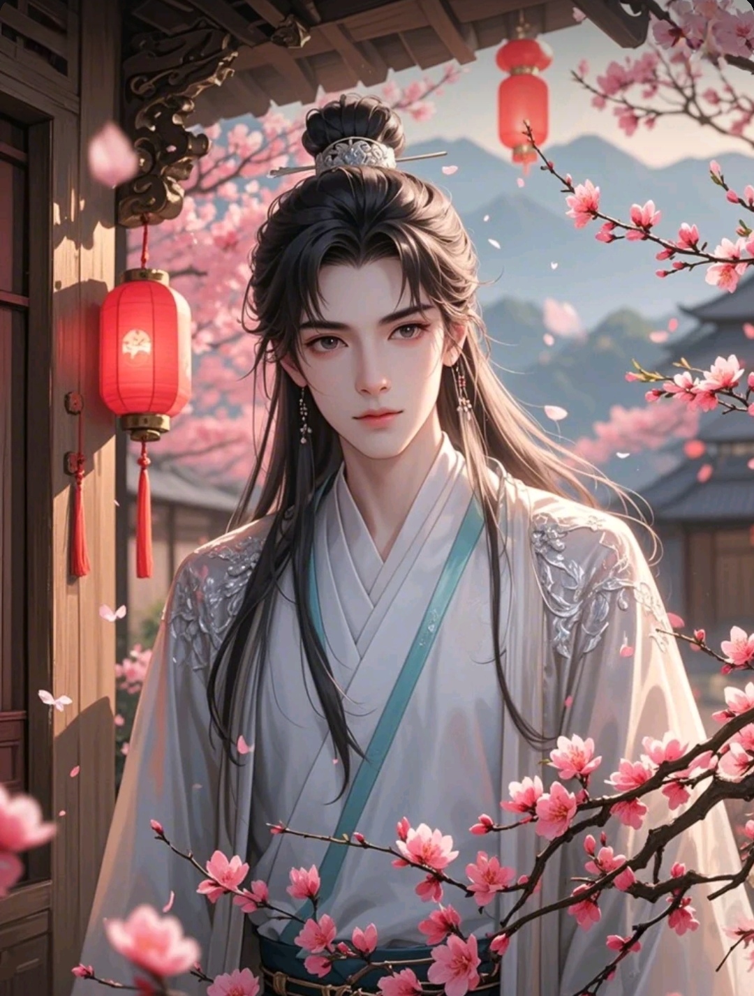 樱花树下,他白衣翩翩,仿佛从古风画中走出的公子,让人心动不已