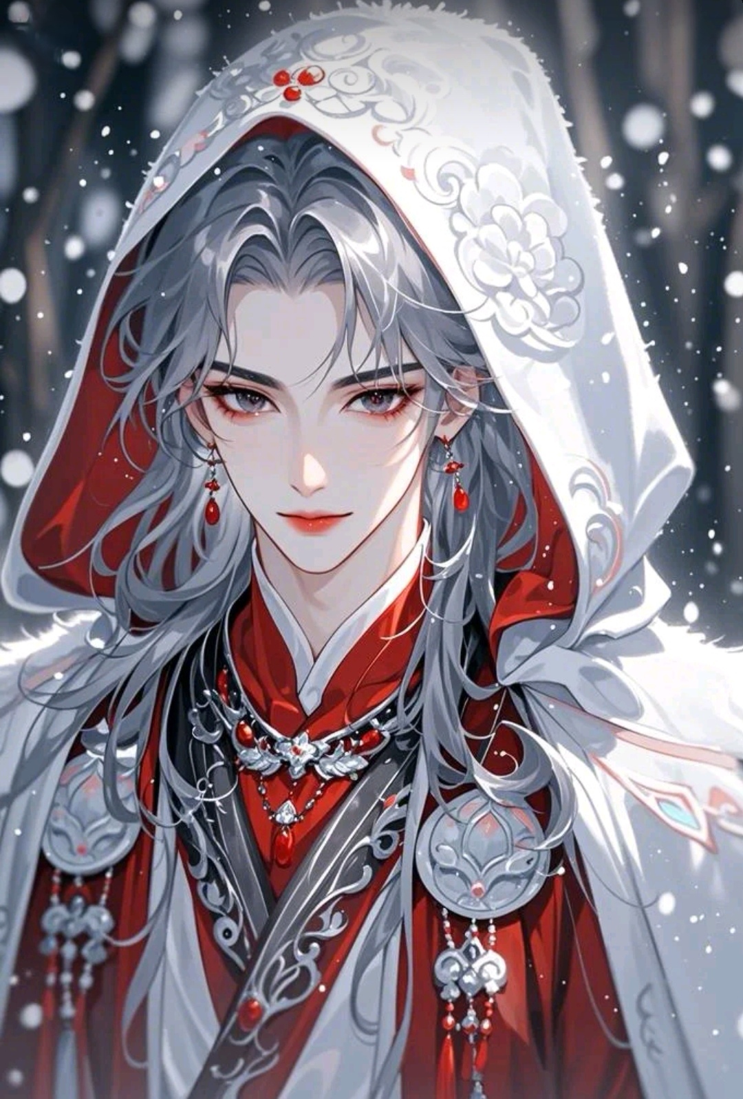 雪中漫步,红衣翩翩,银发如瀑,这画面太美我不敢看