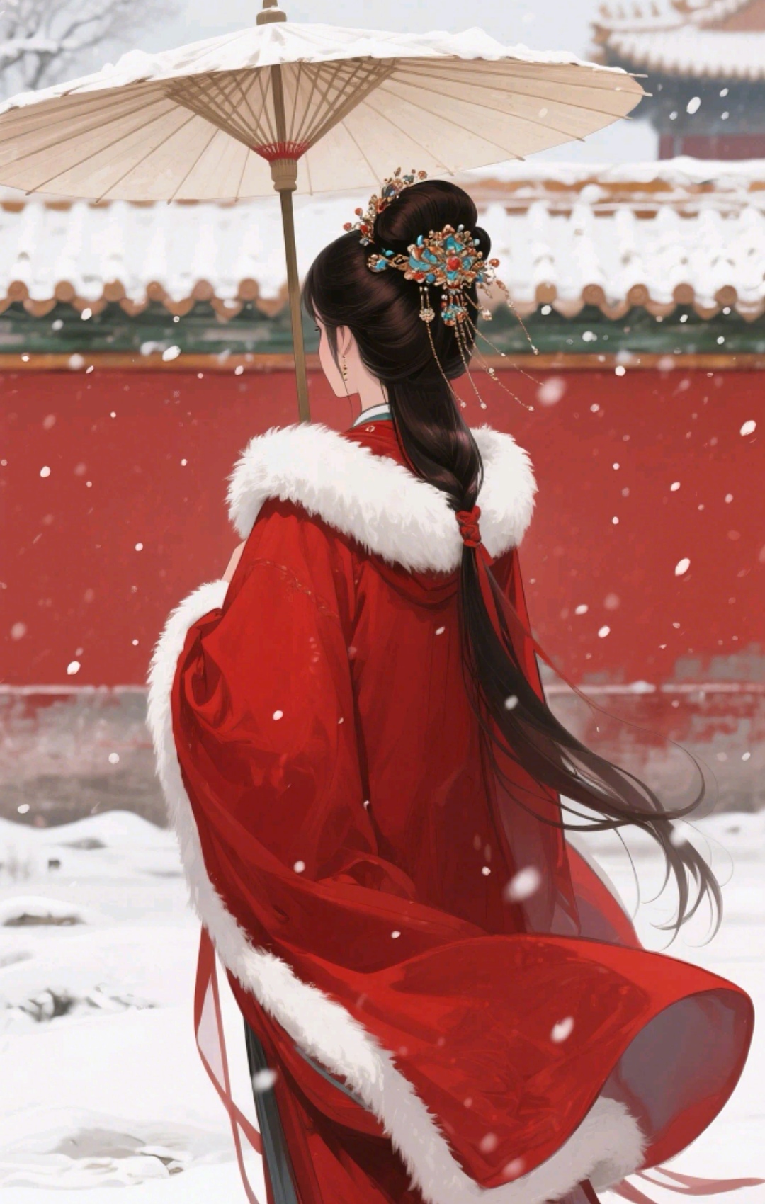 雪中漫步,红衣女子撑伞,古典韵味十足.#优质头像每日推荐