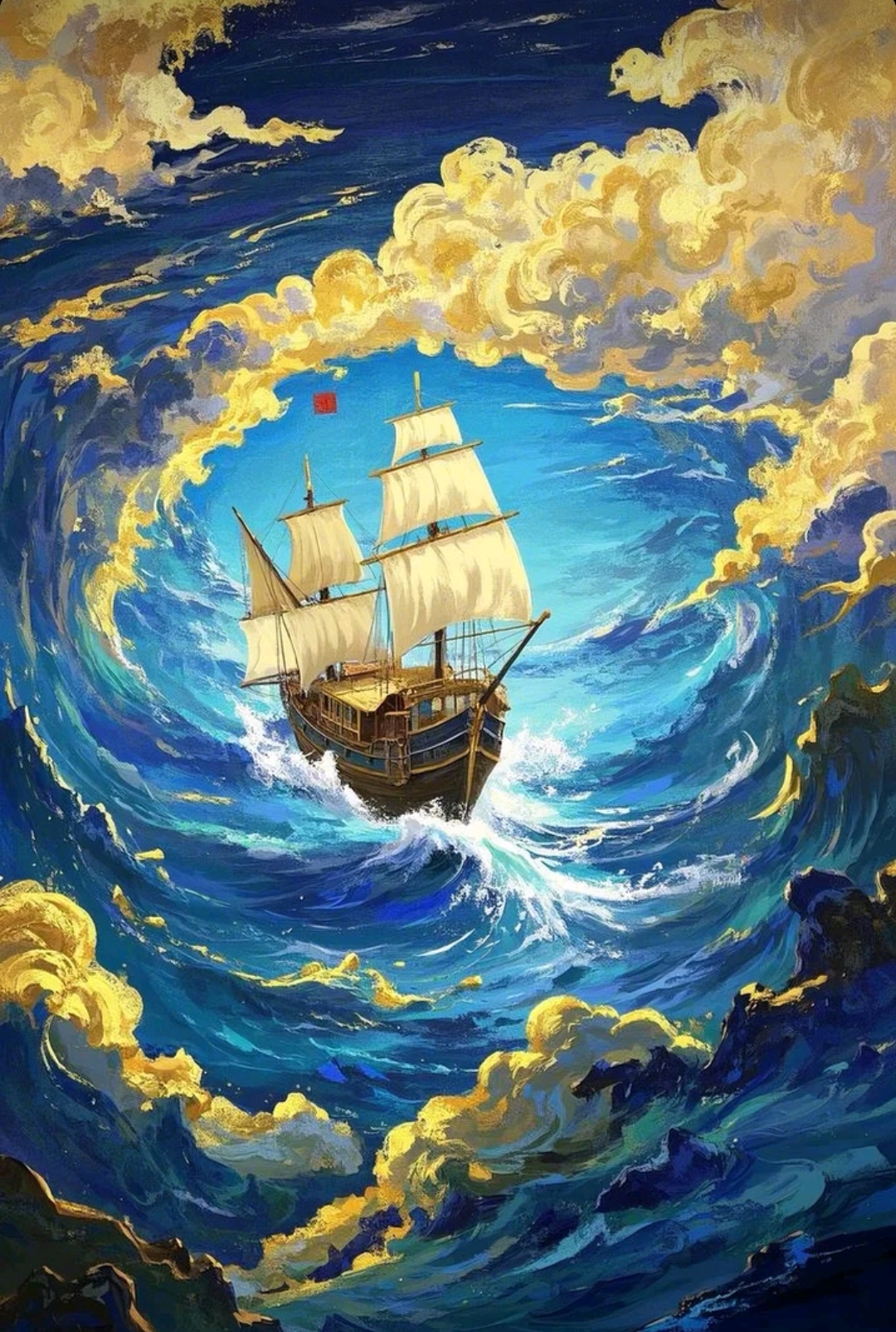 我在画中感受到了大海的辽阔无垠,船只勇敢地航行在波涛汹涌的海面上