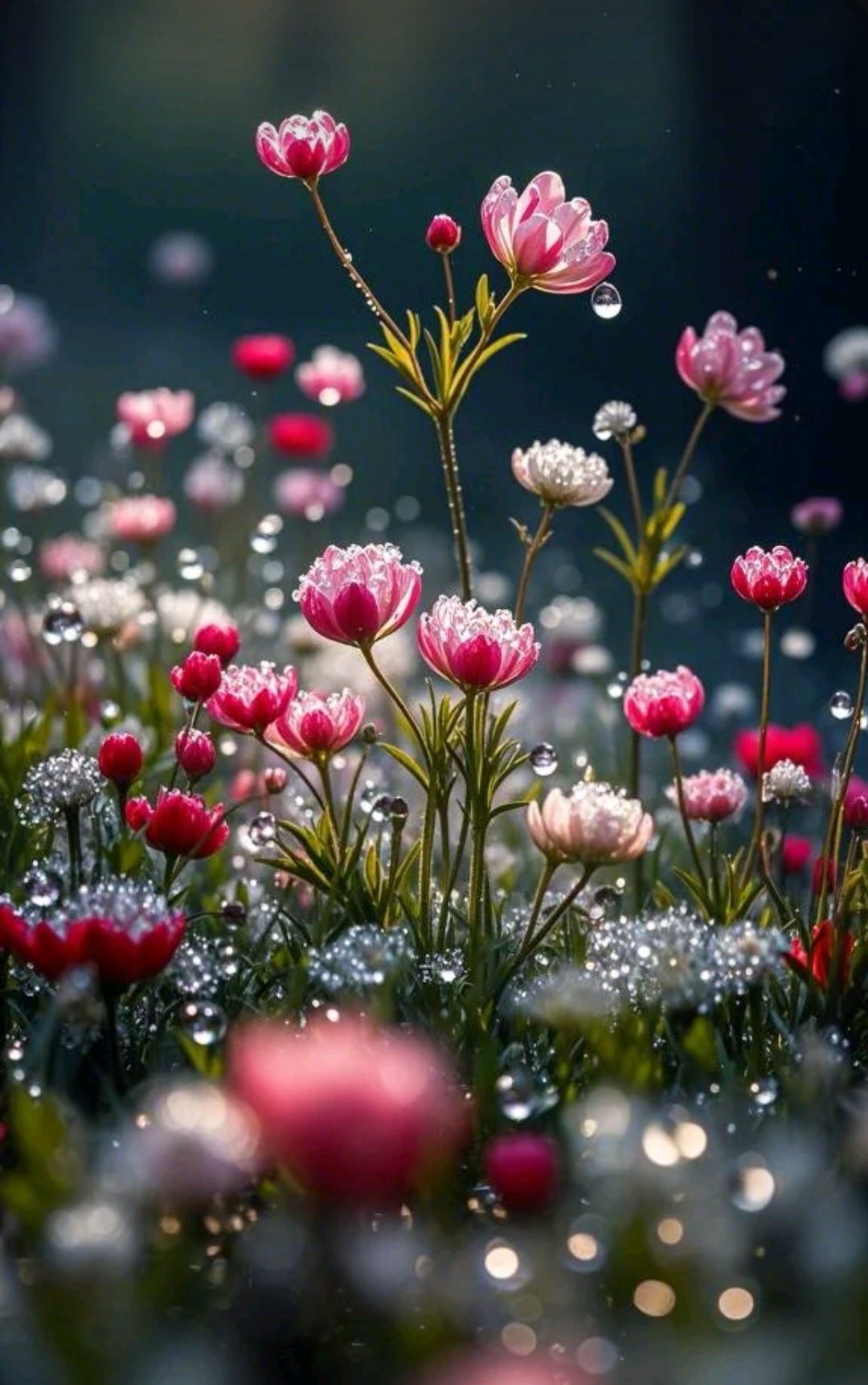 清晨的露珠闪耀在粉红花瓣上,美得就像梦境一样.#优质壁纸每日推荐