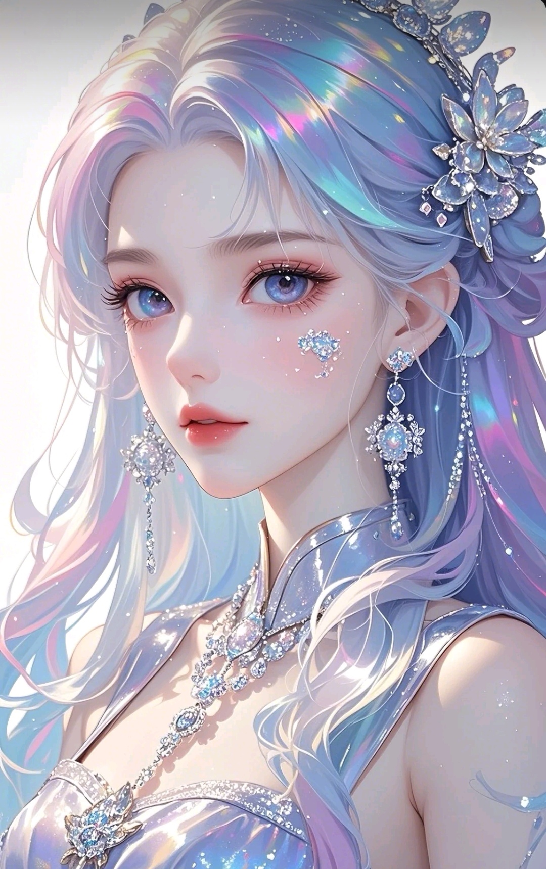 哇,这小姐姐的蓝发和水晶耳坠也太闪了吧!#优质头像每日推荐