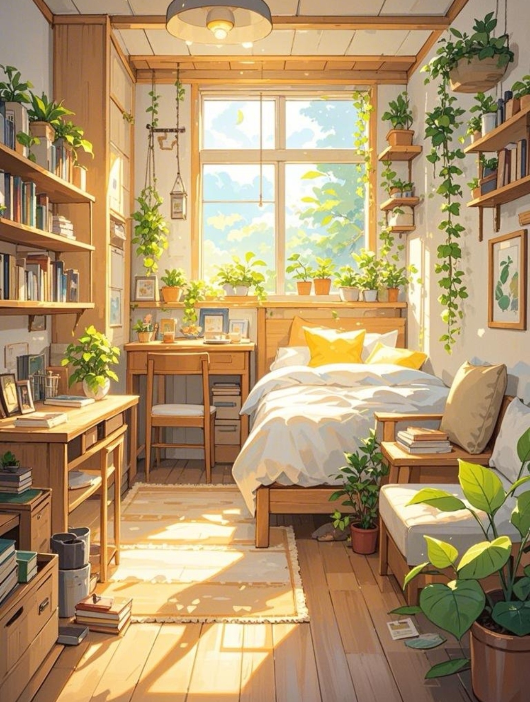 阳光洒进房间,满眼绿意盎然,这样的早晨,只想赖在床