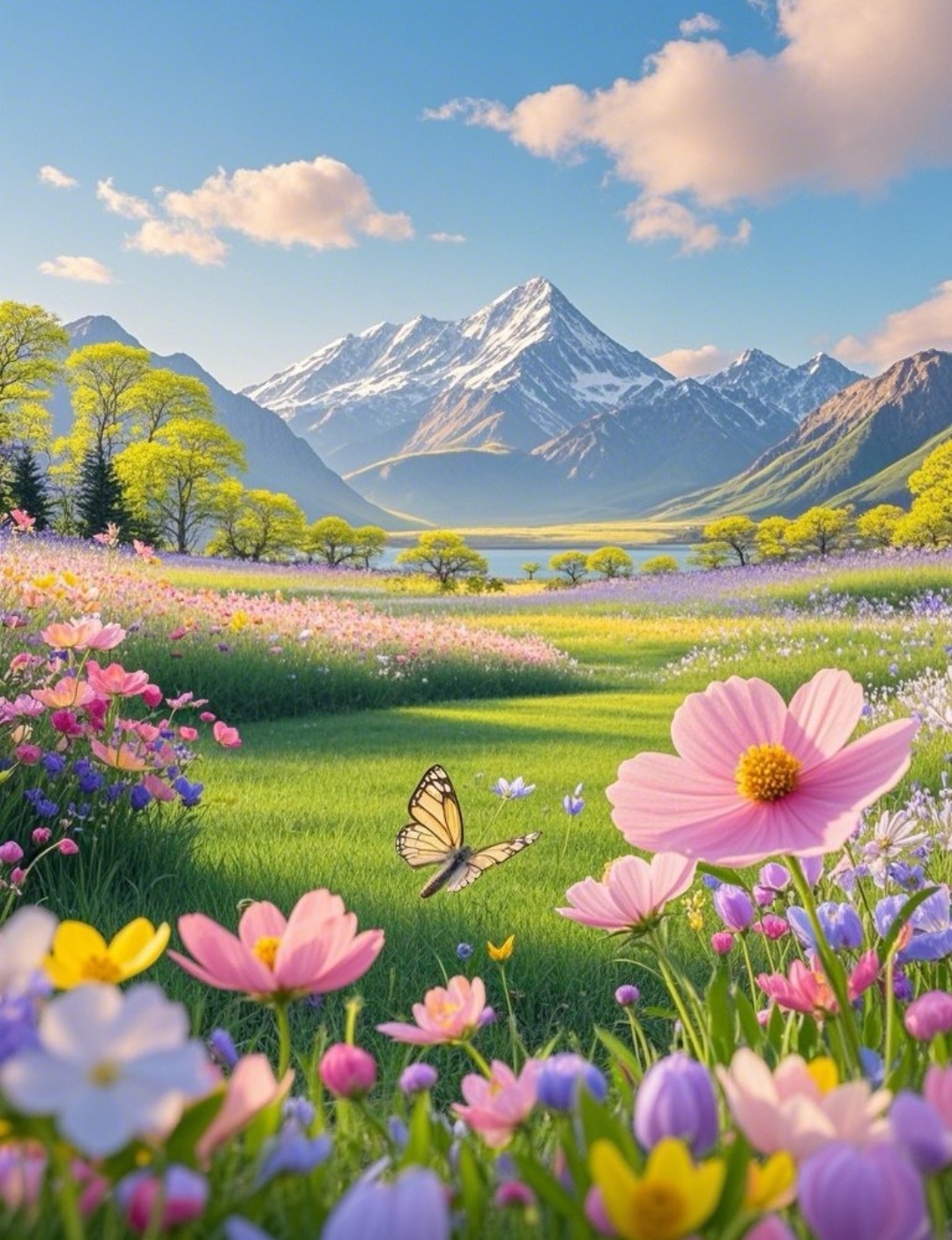 哇,这山花烂漫的景色,仿佛走进了童话世界,蝴蝶飞舞