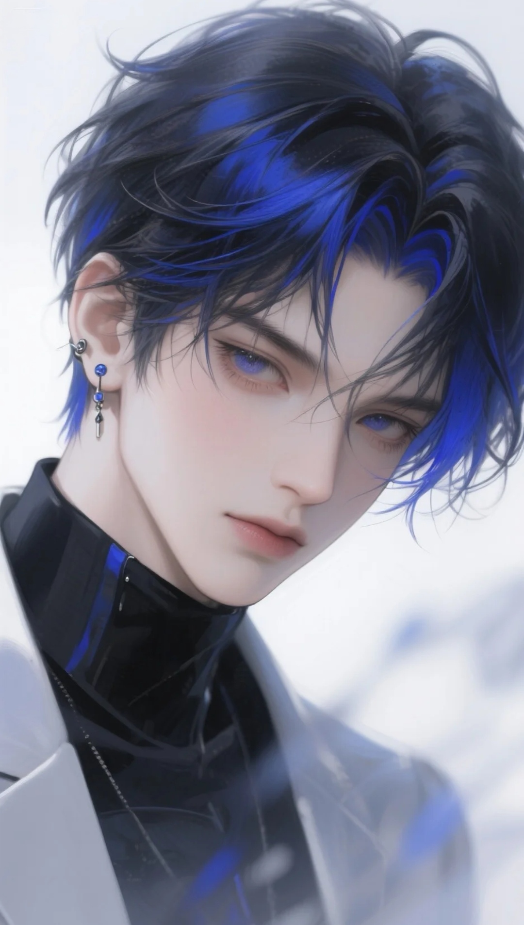 我今天穿了一件超酷的黑色皮衣,配上这抹蓝发,走在街上回头率超高!