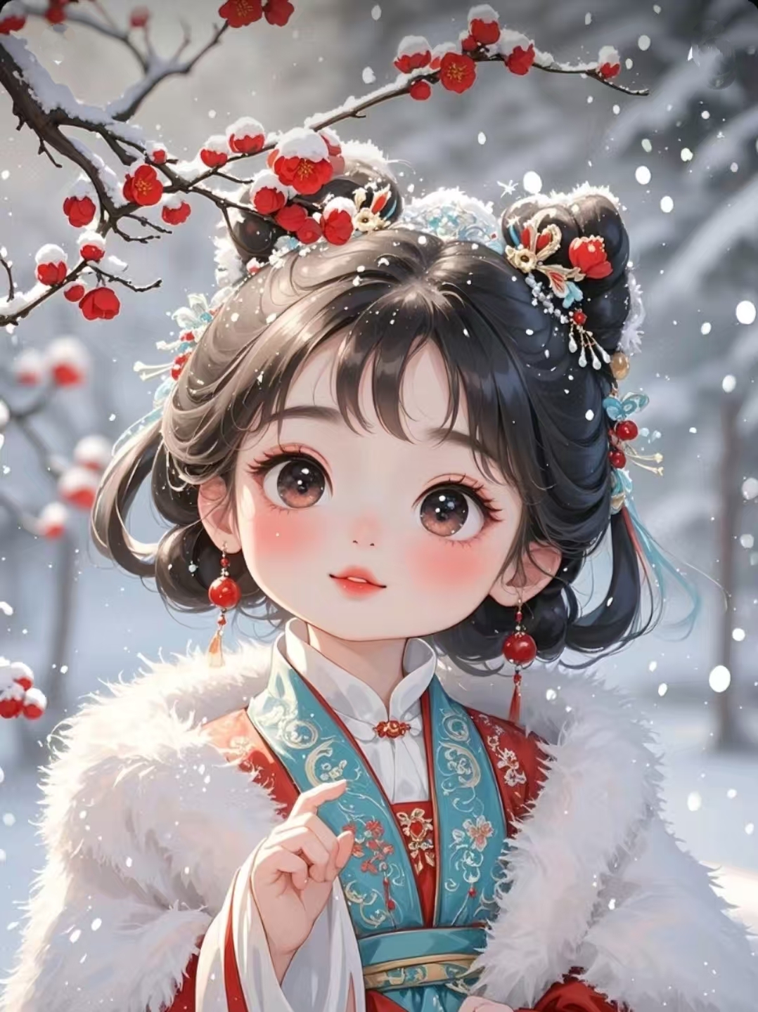 头像#  雪中漫步,红梅相随,仿佛穿越千年,遇见那个着汉服可爱的小