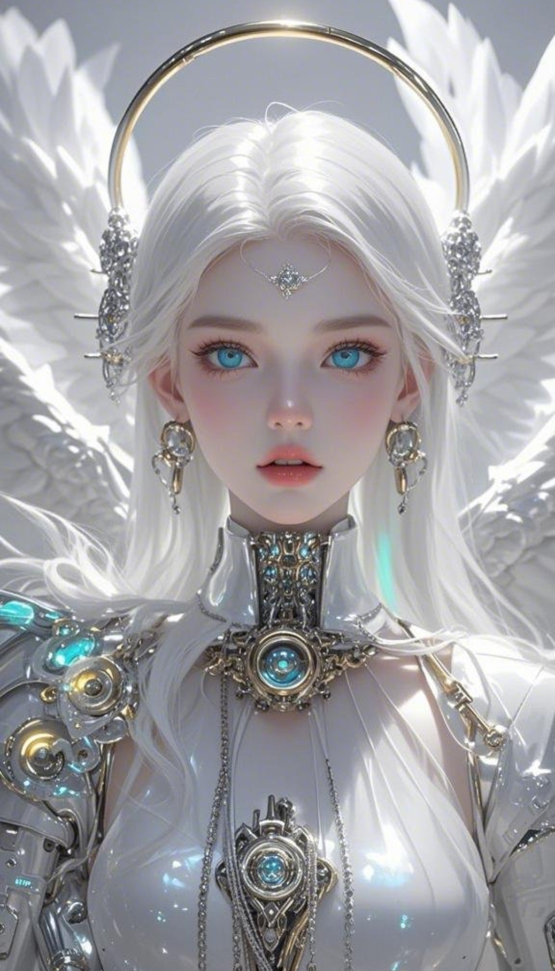 白得发光的皮肤,蓝得透彻的眼睛,还有那精致的银色翅膀和珠宝,简直是