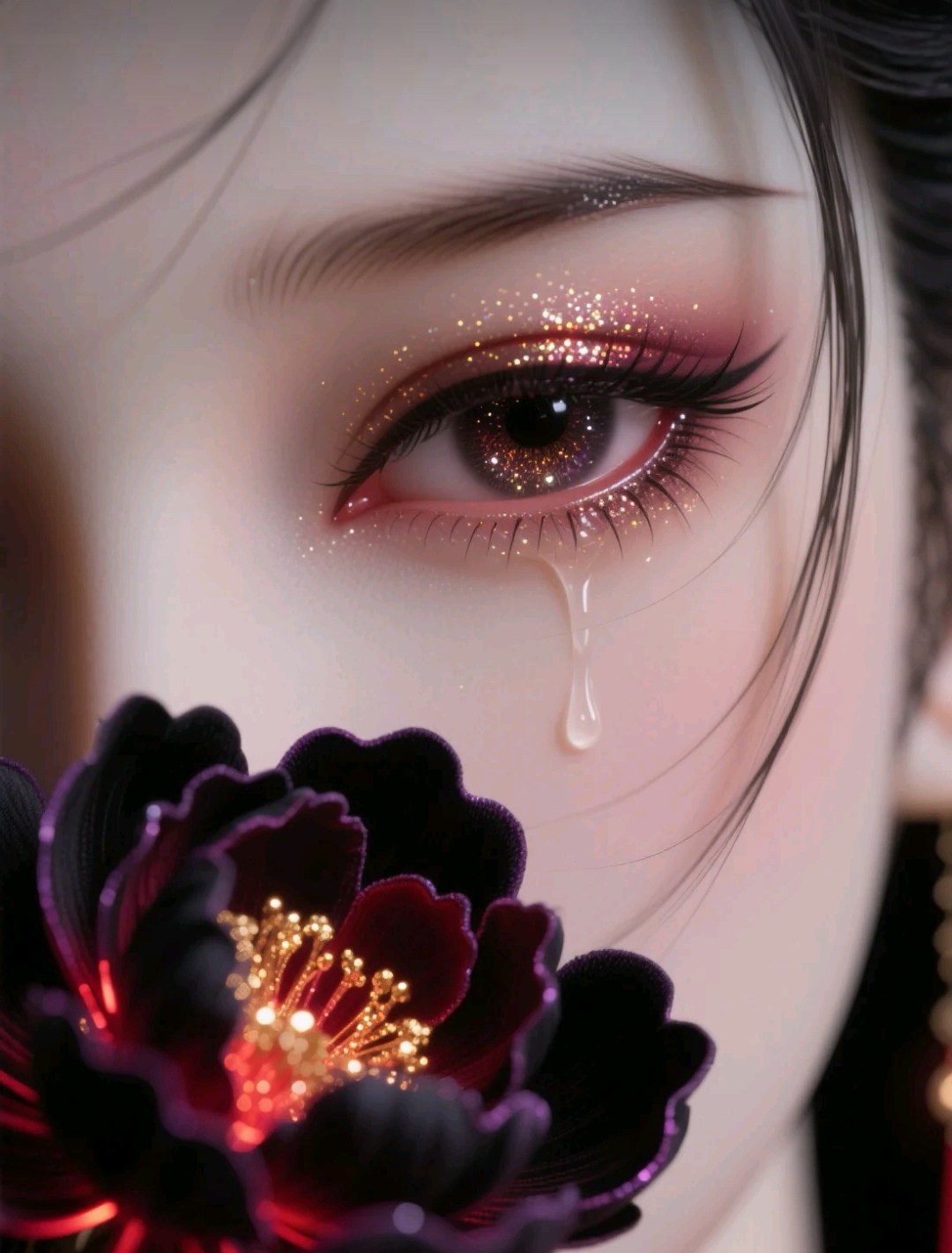 "落泪的瞬间,一朵花悄然绽放,仿佛在诉说着什么