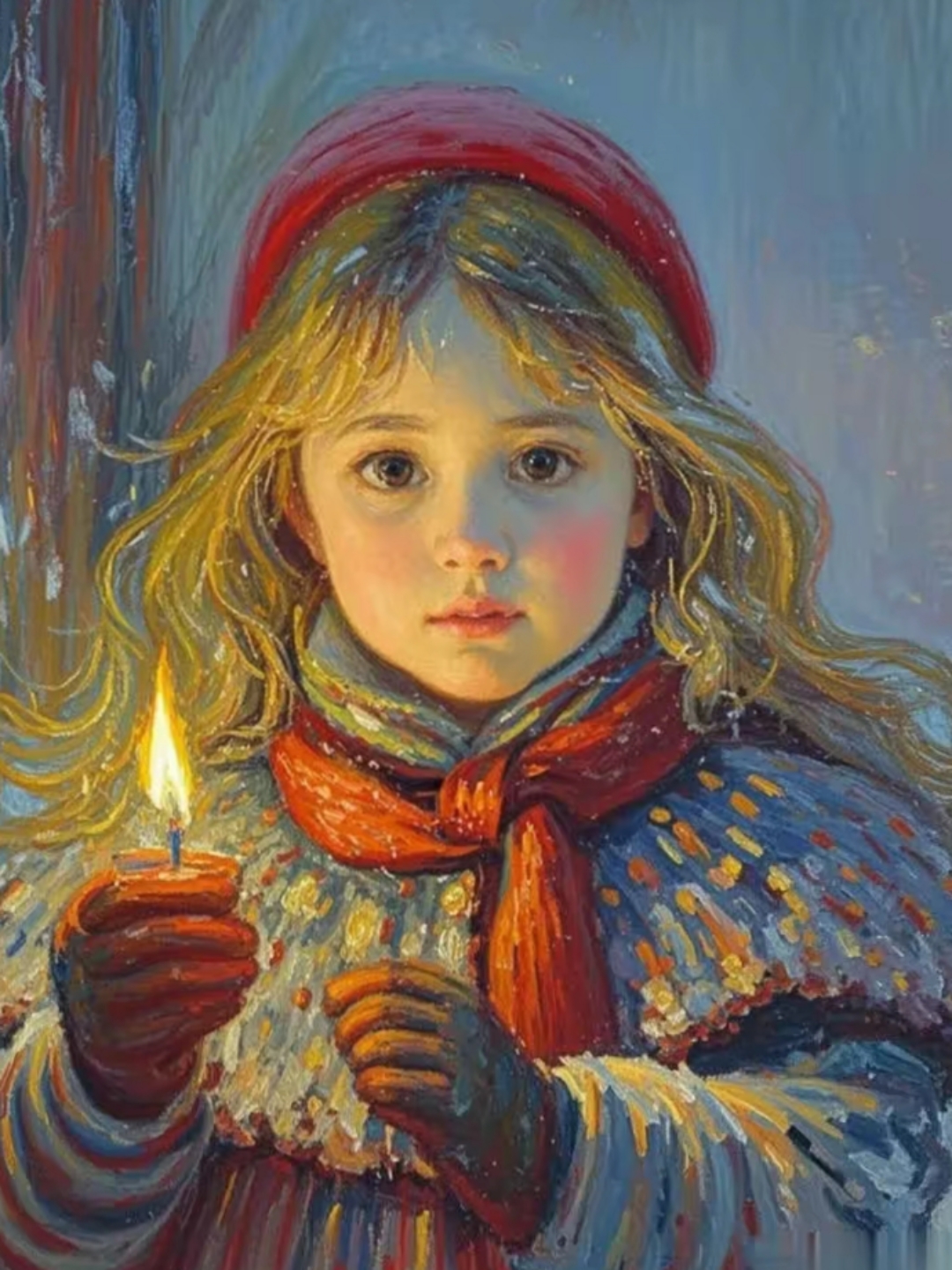 油画分享:卖火柴的小女孩#我要上热门