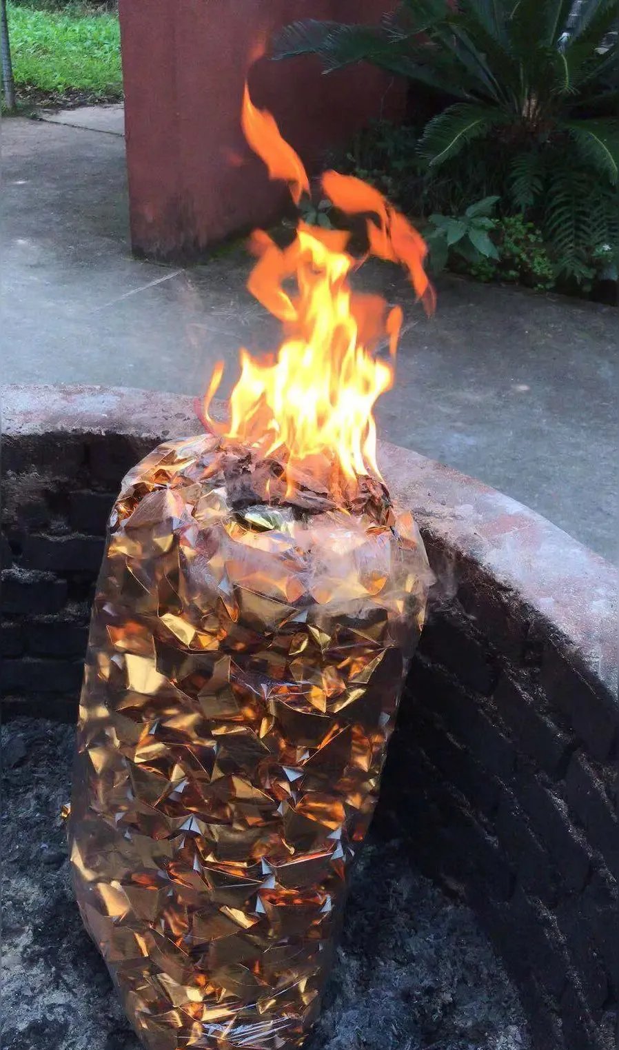 今年清明没给老爸烧纸,烧了两大袋金元宝,估计两袋有2000锭,还烧了100