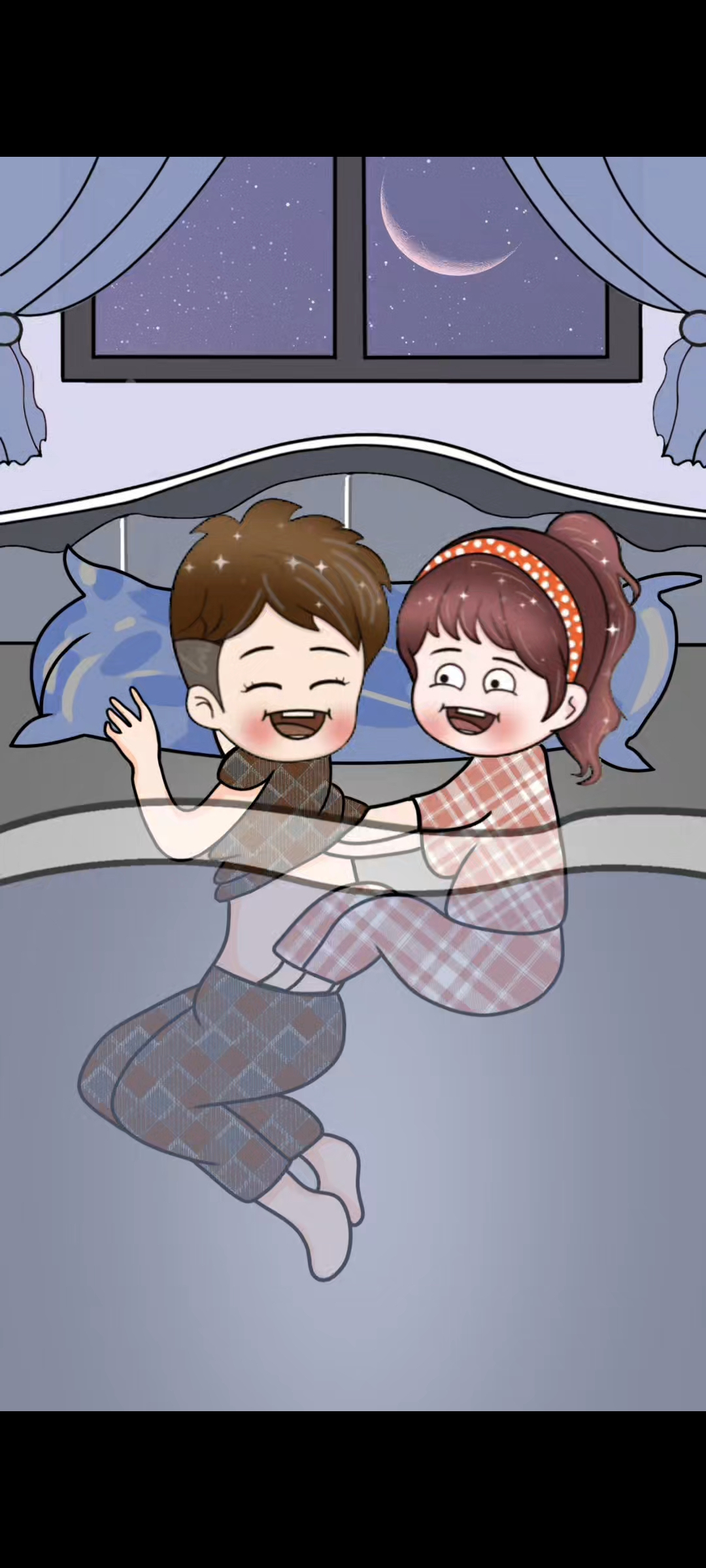 卧室里,他们像孩子一样自由地跳跃着,快乐仿佛要溢出屏幕