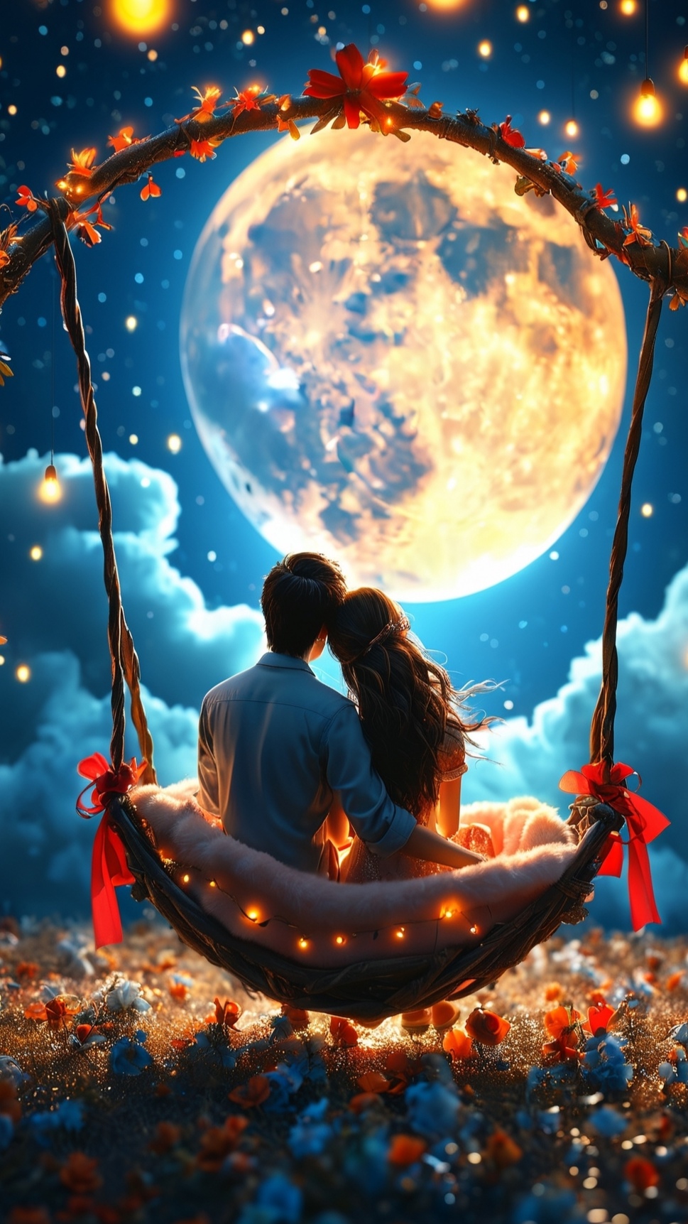 十五的月亮真美,和心爱的人一起,坐在摇篮里赏月,感觉整个世界都静止