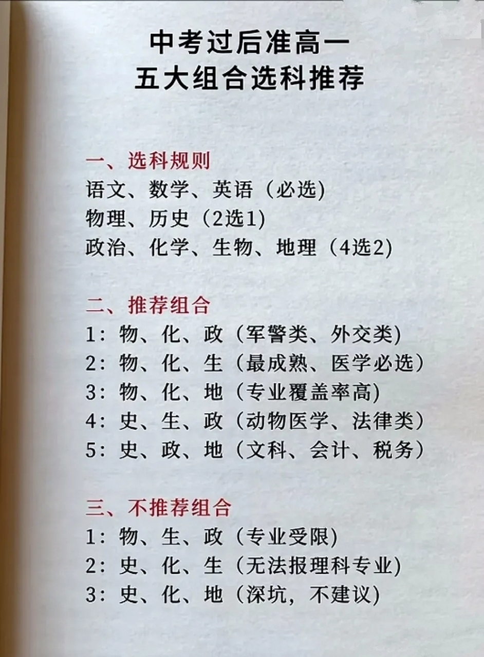 中考过后准高一五大组合选科推荐,供家长们参考!