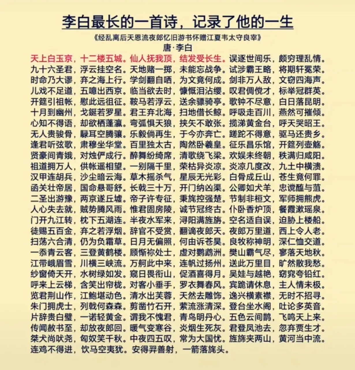 李白最长的一首诗,记录了他的一生.