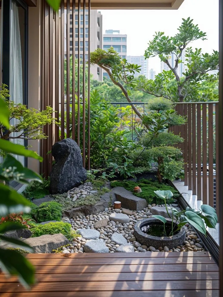 哇,这花园太美了,石子小路,流水,还有开满花的树,感觉自己置身于世外