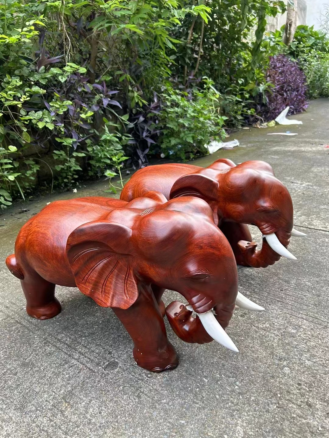 60公分大尺寸缅花大象摆件 手工雕刻 整木实心制作 寓意吉祥如意