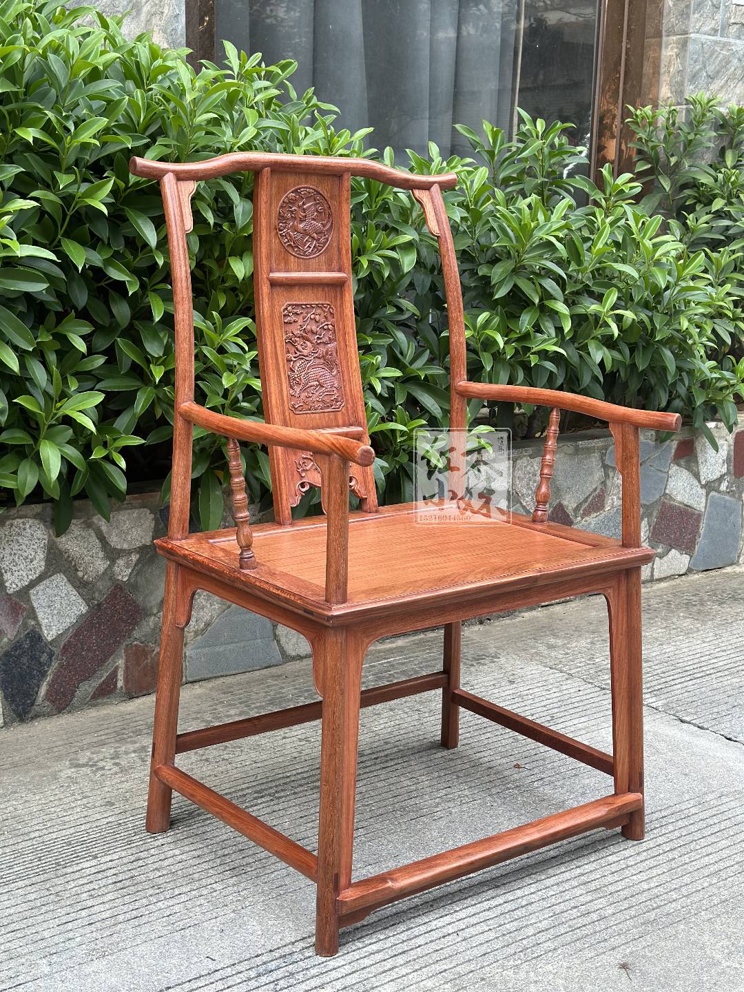 缅甸花梨木麒麟引凤官帽椅 坐板独板 全榫卯结构制作