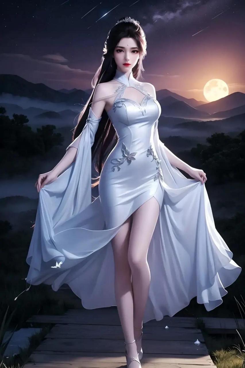 月色撩人的青霭中,皓衣孤雁出群,纤影霞姿月韵.